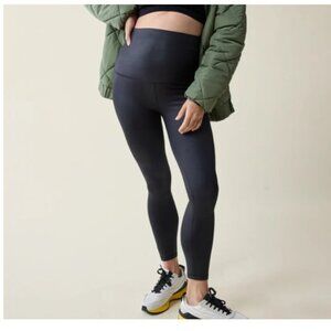 Isabel Maternity Leggings High Gloss Active Yoga Pants Belly Panel, Black, Small